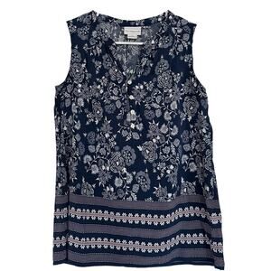 Blue Boho S top lucky paisley Liz Claiborne soft summer tank spring white cool